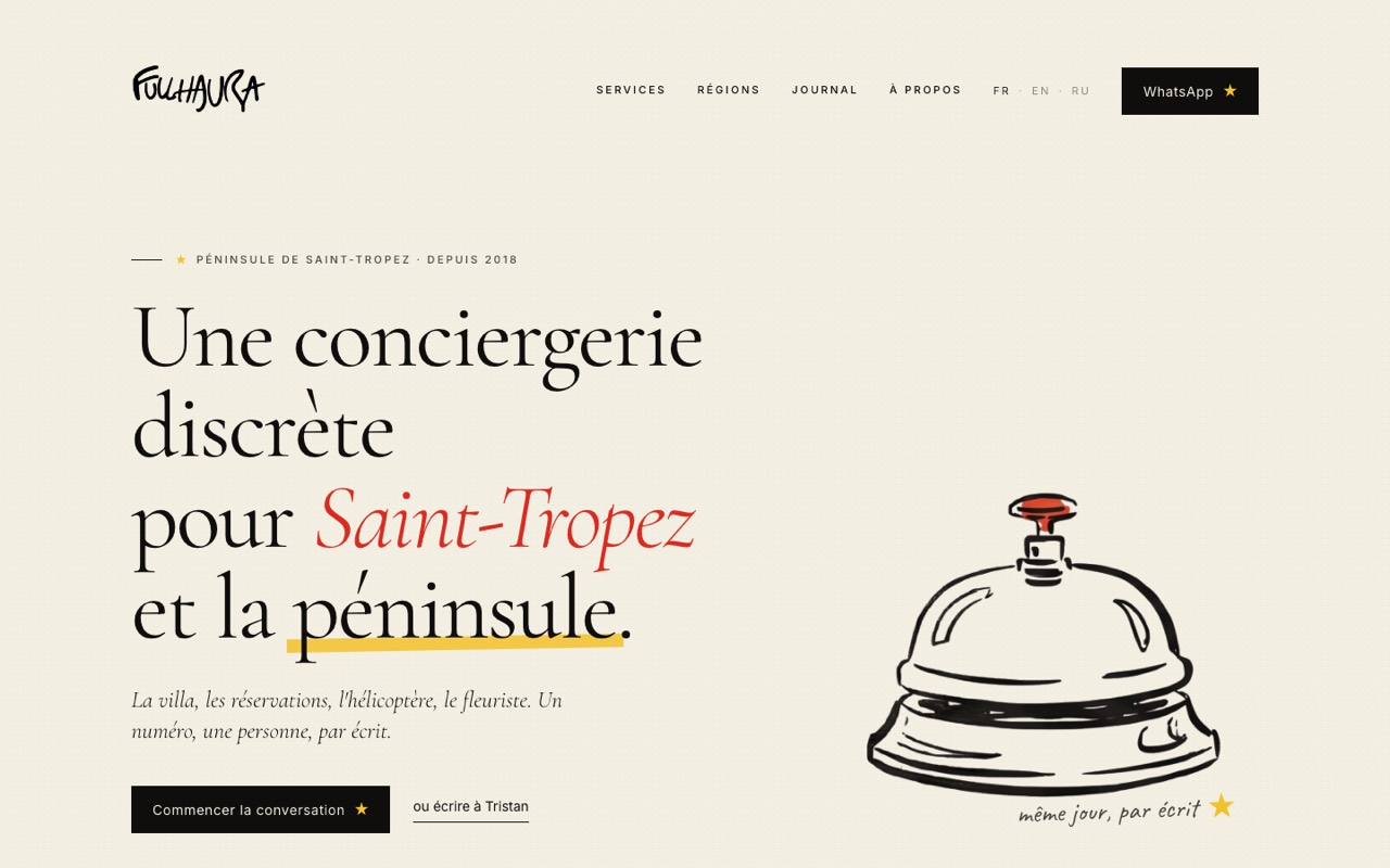 Page d'accueil du site de conciergerie Fullhaura